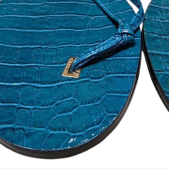 Lauren Ralph Lauren Teal Croc-Embossed Thong Sandals with Gold Accents - Picture 10 of 10
